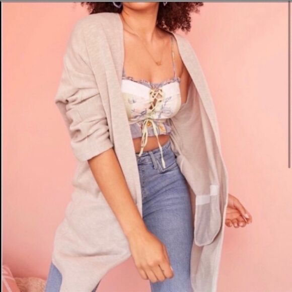 DONNI. S-L One Size Slouchy Ribbed Cardigan Sweater Duster - Picture 5 of 16